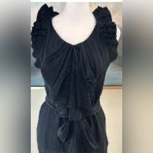 BCBG Max Azria black striped ruffle 100% silk top size XS
